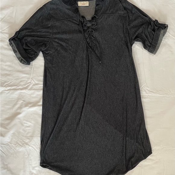 Bobbie Brooks Charcoal Lace-Up Mini Dress - Picture 1 of 4